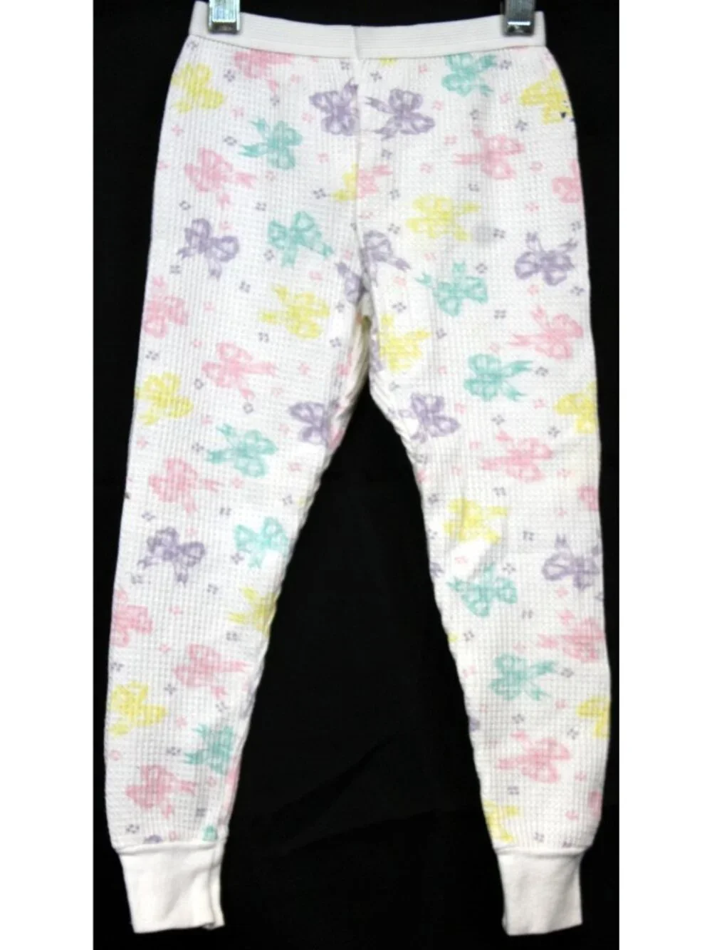 Vtg Waffle Knit Thermal Long Johns Toddler Girl Bows 2/3T USA Pastel Winter